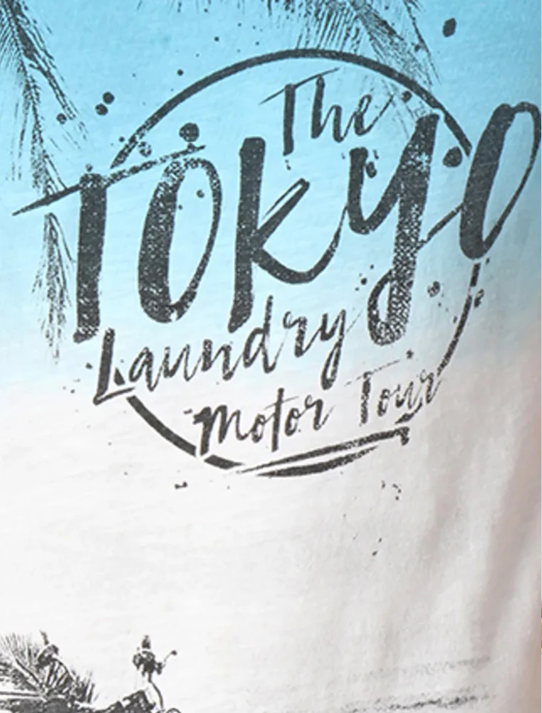 Motor Tour Motif Cotton Slub T-Shirt In Blue Moon - Tokyo Laundry - Image 3