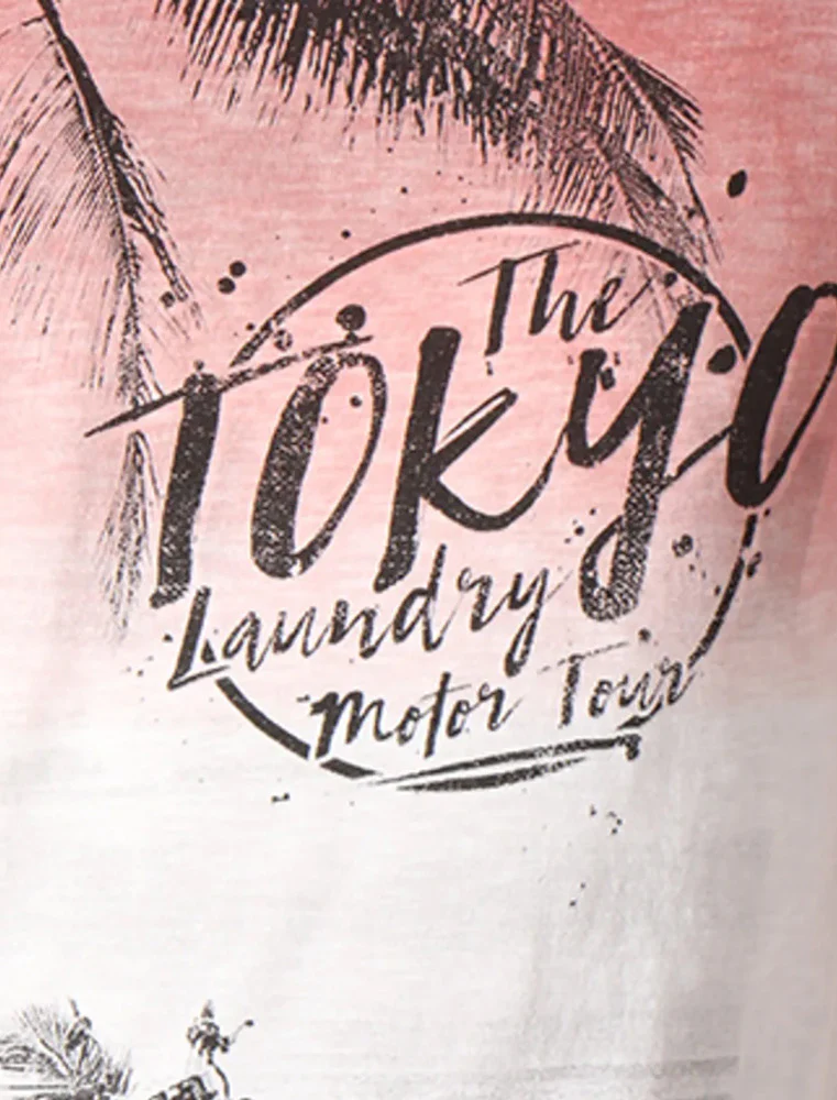 Motor Tour Motif Cotton Slub T-Shirt In Faded Rose - Tokyo Laundry - Image 3