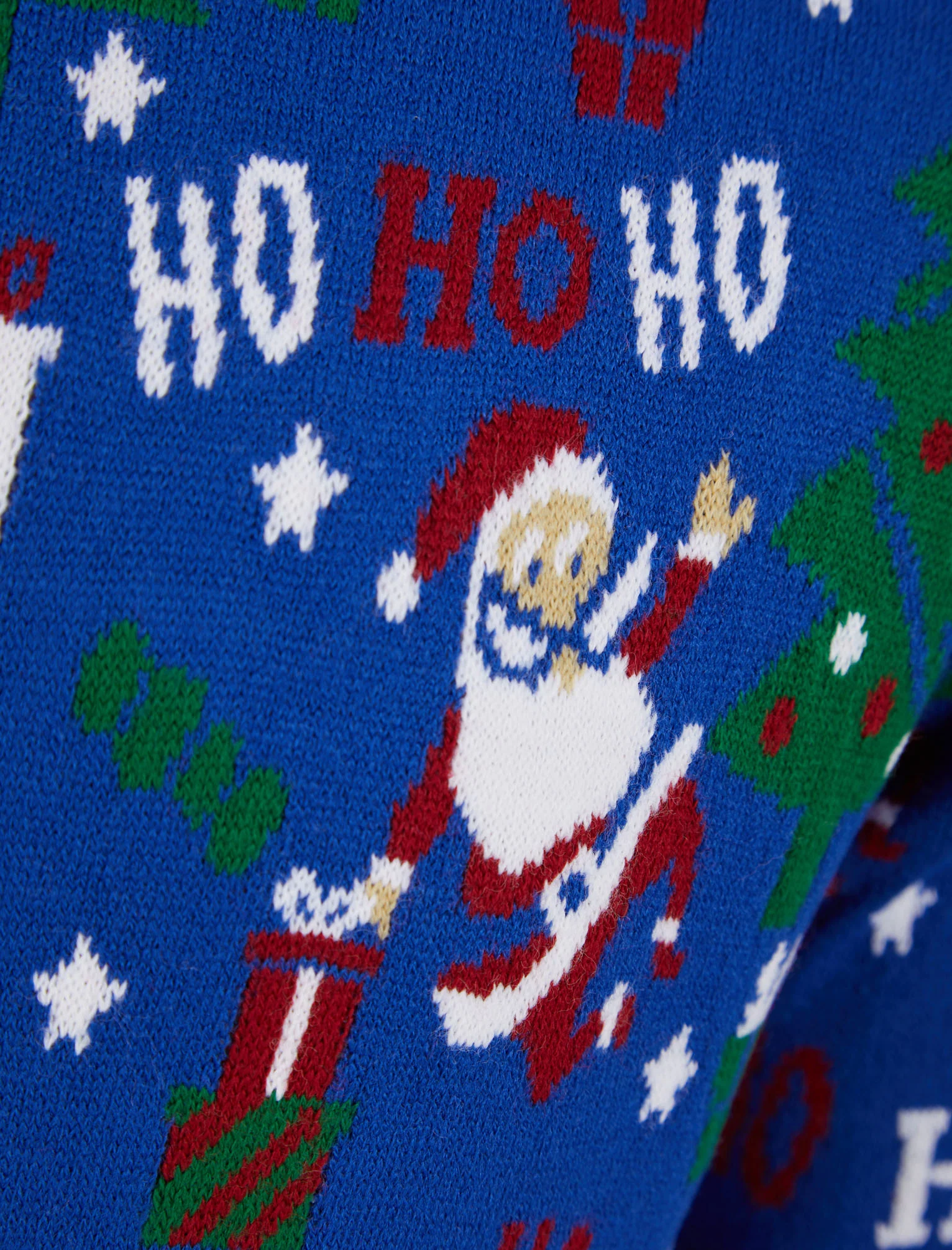 Santa Repeat Motif Novelty Christmas Jumper in Sapphire Blue - Merry Christmas - Image 3