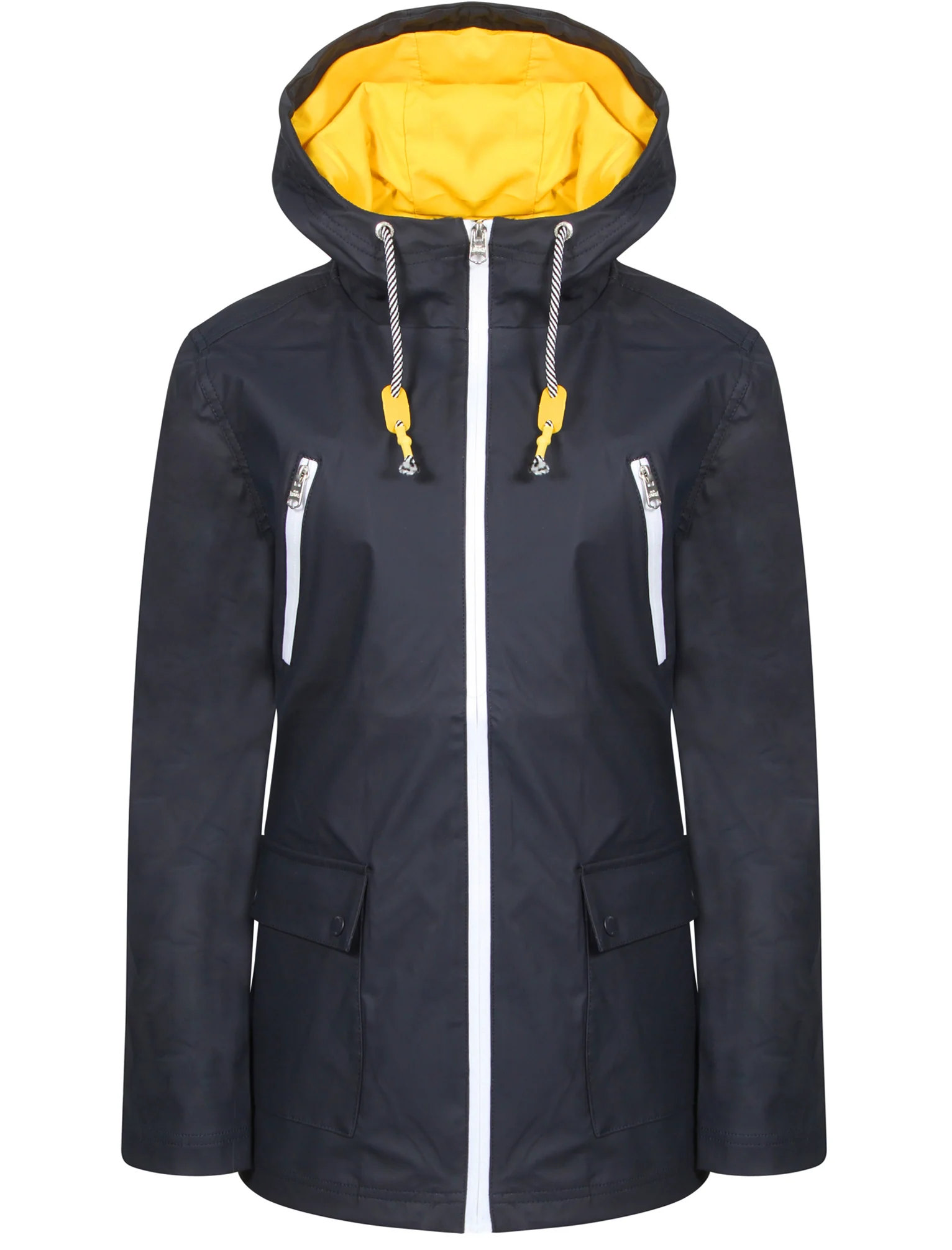 Kestrel Hooded Rain Coat in Navy / Yellow  - Tokyo Laundry - Image 4